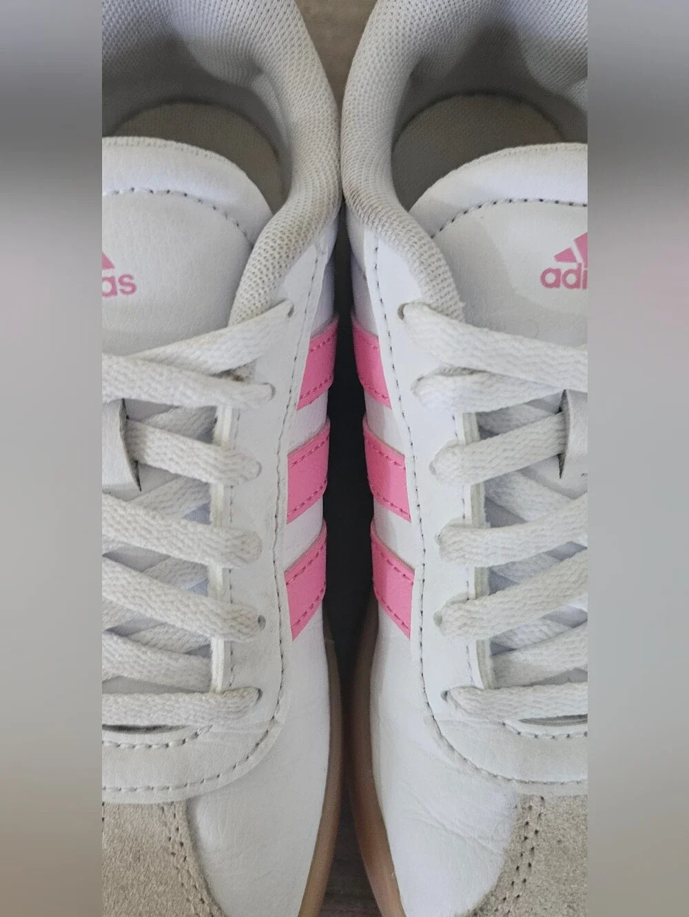Adidas Kids VL Court 3.0 White Sneakers with Pink Stripes Girls 1